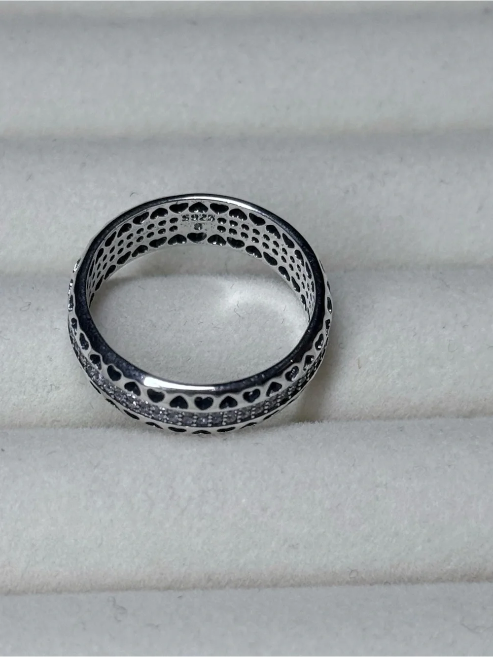 Sterling Silver Heart Band Ring with Pavé Cubic Zirconia - Size 8